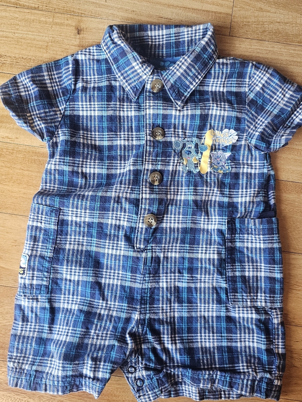 Vintage Blues Clues Short Sleeve Romper Blue Plaid Size 12 Month